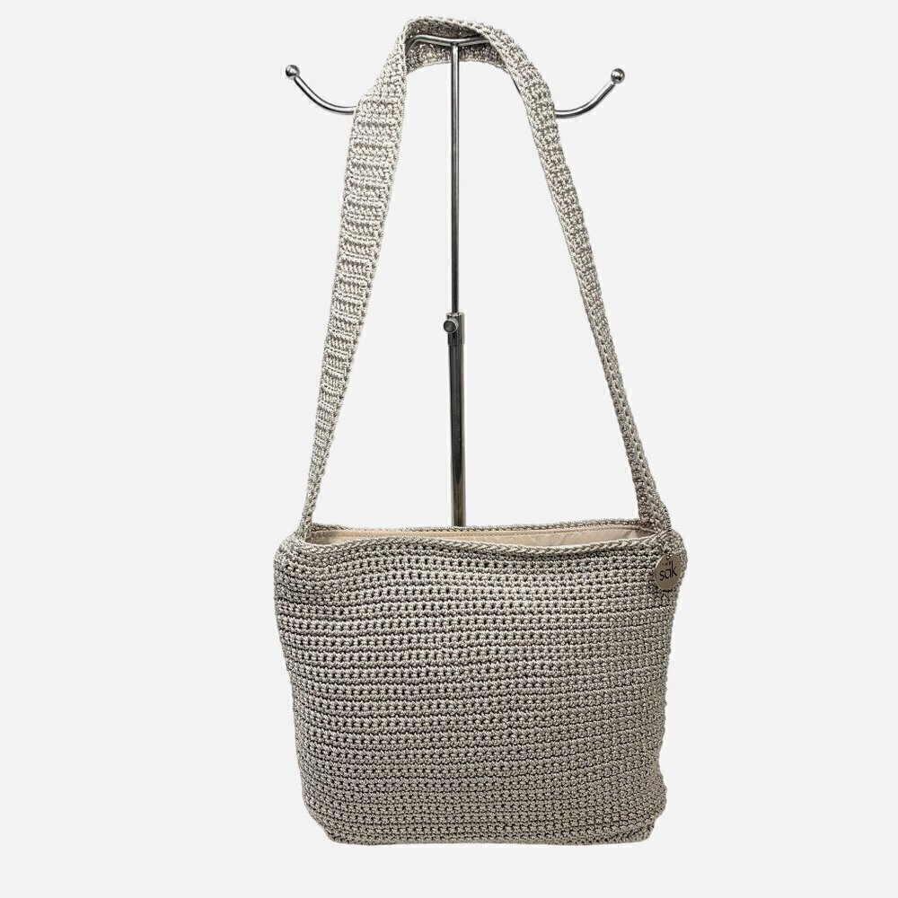 The Sak Hand Crochet Crossbody Bag Sustainable Ecru Yarn 12"W x 9"H x 2"D